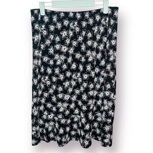 Christopher & Banks Floral Tiered Skirt Knee Length Black White M
